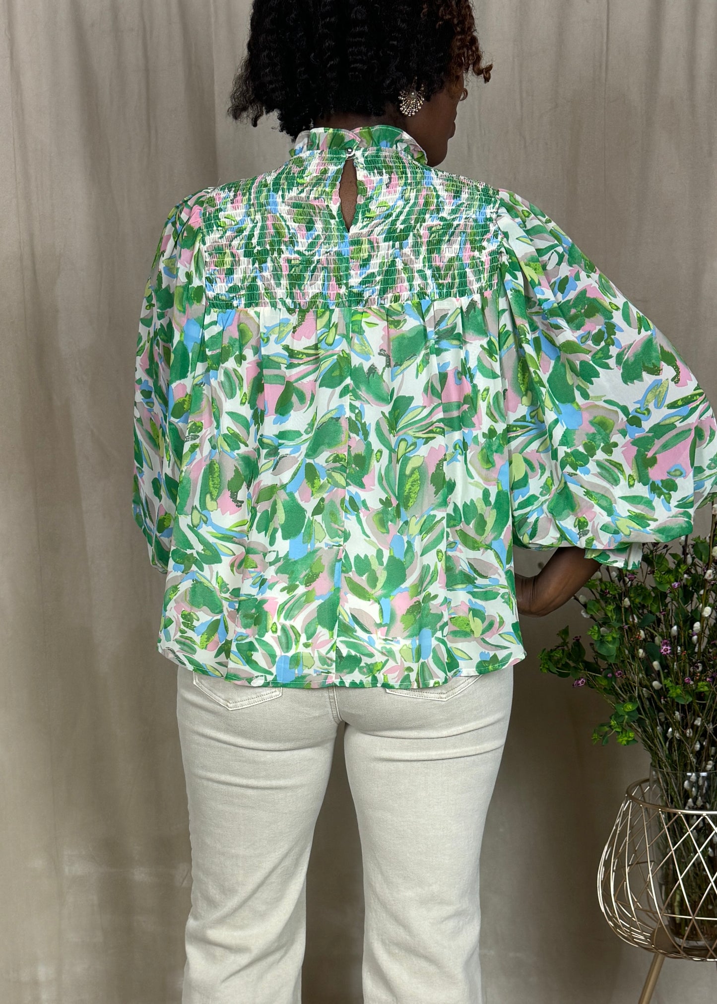 Callie Mock Neck Smocked Top
