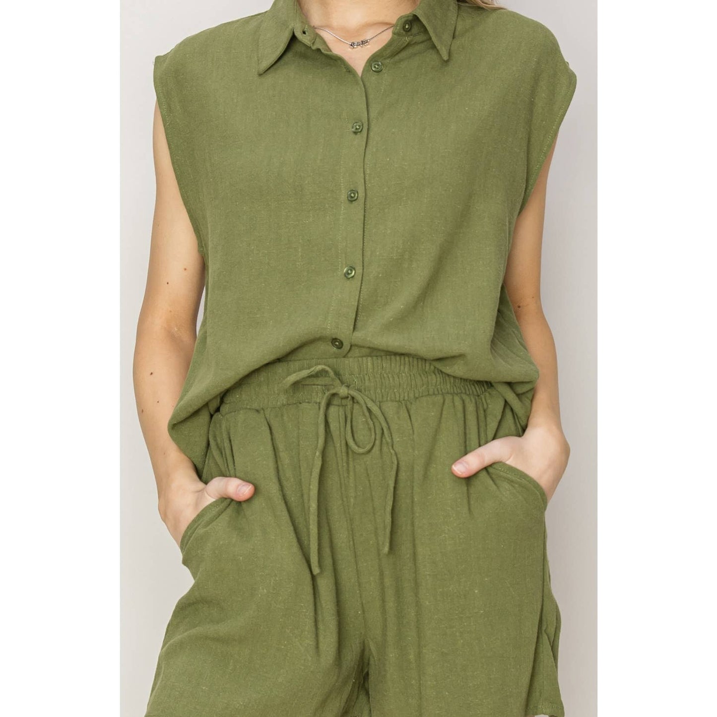 Shellie Button-Up Linen Short Set