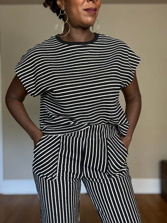 Sydney Stripe Texture Knit Drop Shoulder Top
