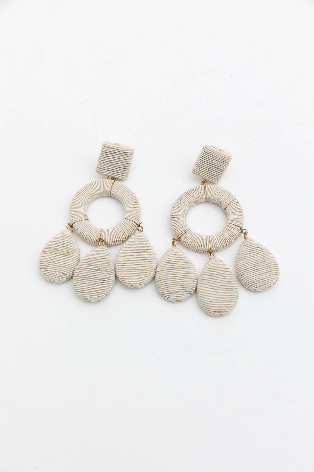 Raffia Wrapped Circle and Teardrop Earrings