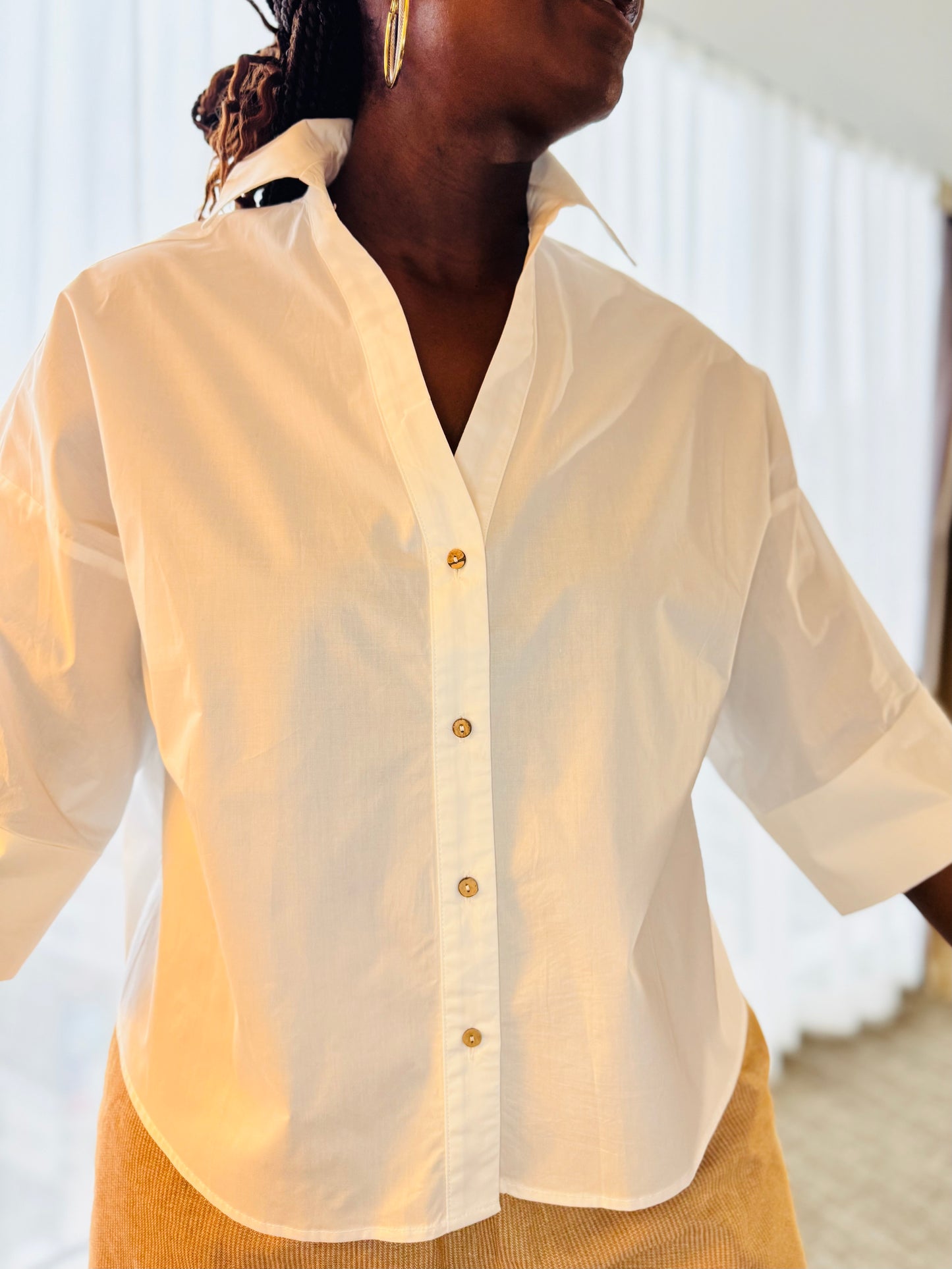 Back Pleat Button-Down Cotton Shirt