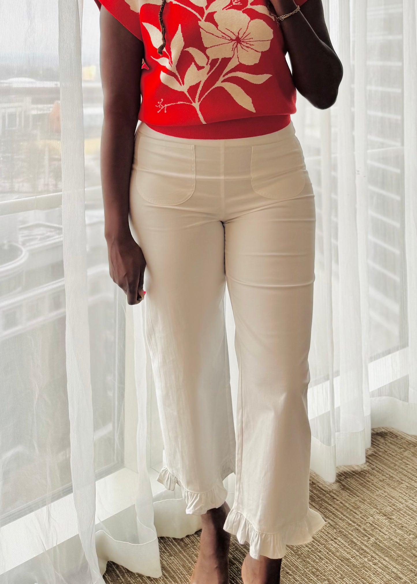 Straight Leg Ruffled Hem Pants