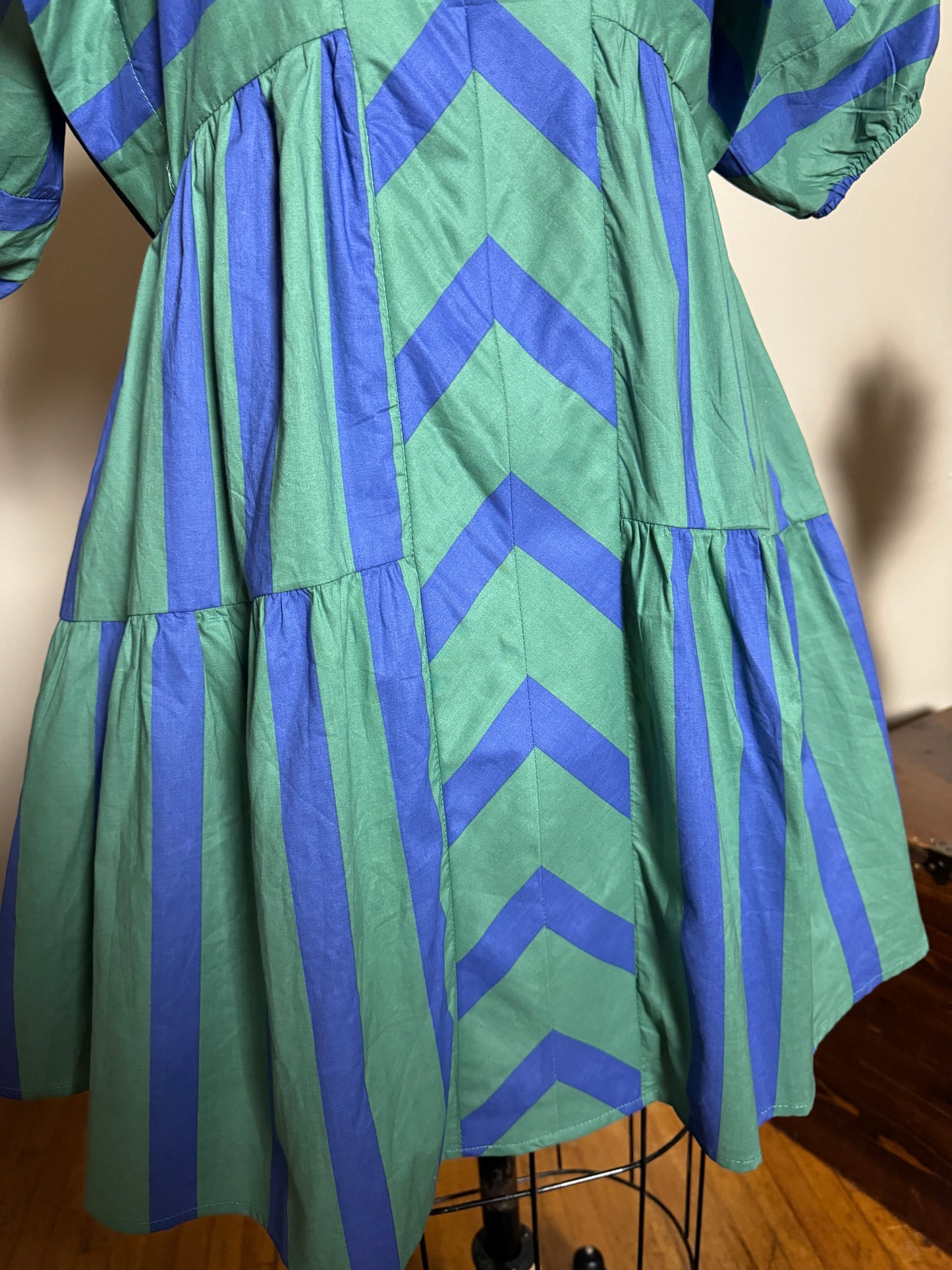Breanne V-Neck Puff Sleeve Stripe Dress