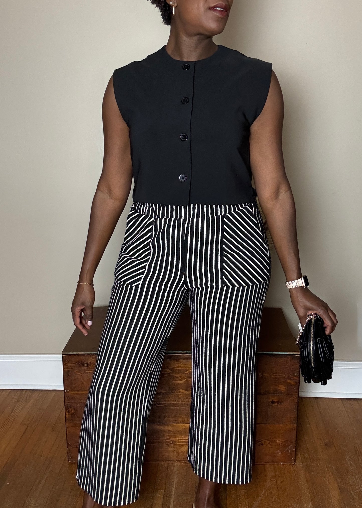 Sydney Stripe Texture Knit Patch Pocket Pants