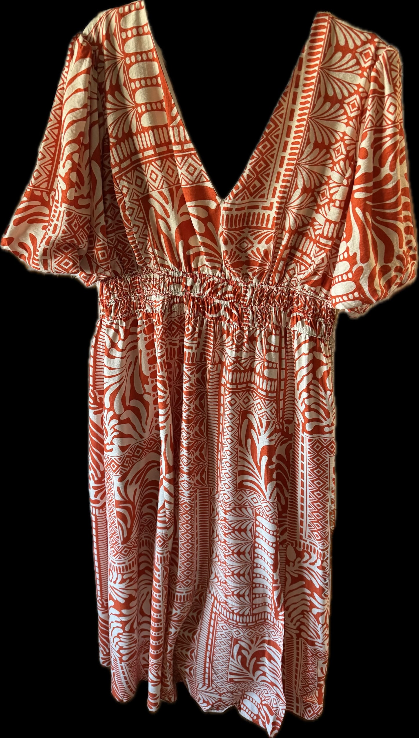 PLUS-Abstract Print Orange and Cream Brenlyn Dress