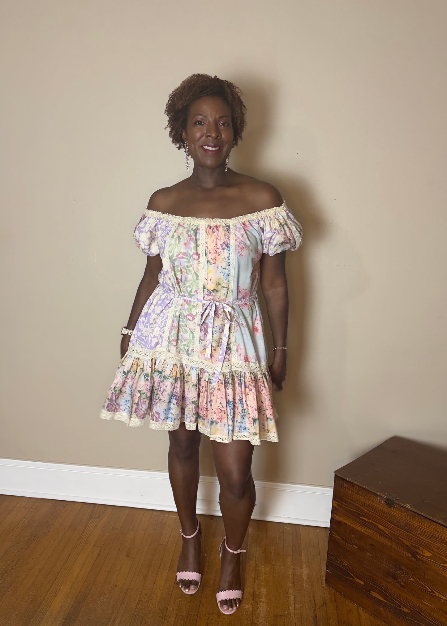 Britney Marie Multicolor Floral Print Off-Shoulder Dress