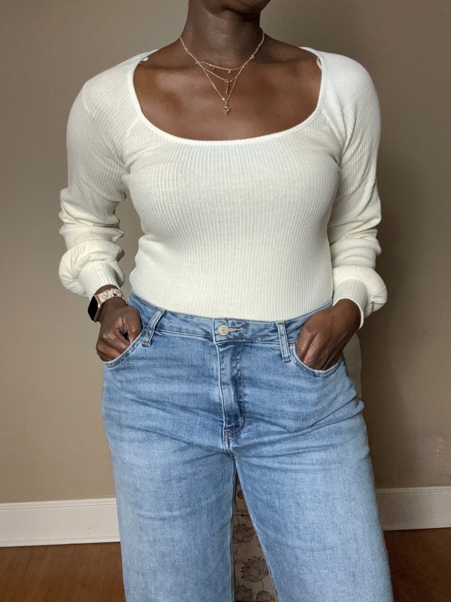 Square Neck Balloon Sleeve Knit Top- Cristi