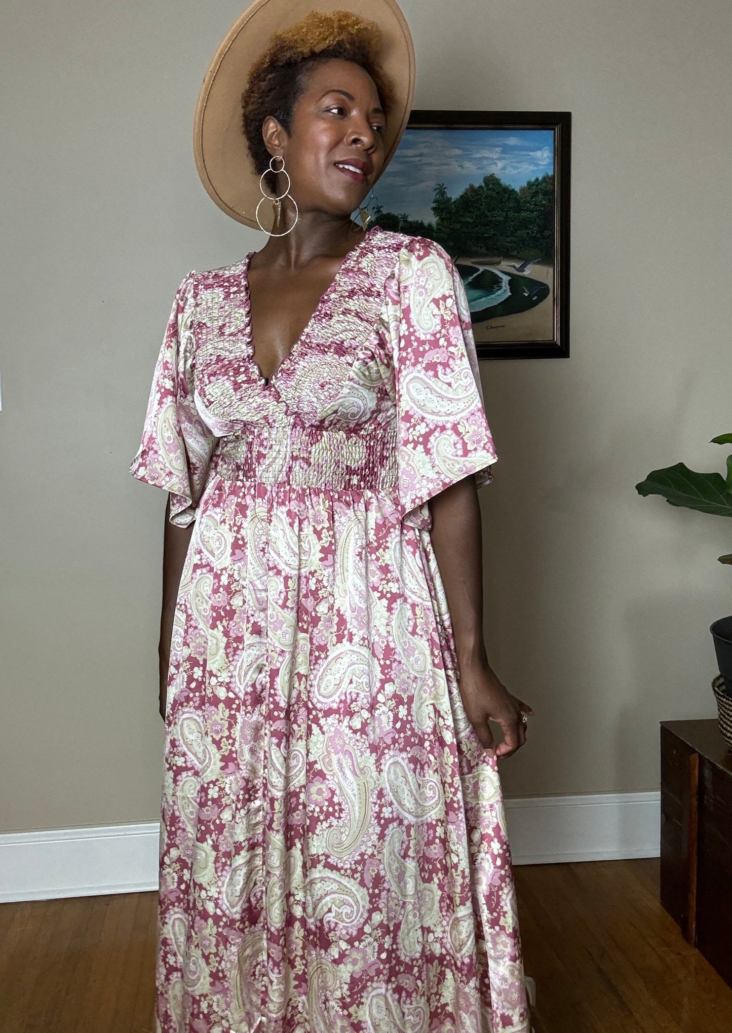 Belah Paisley Print Maxi Dress