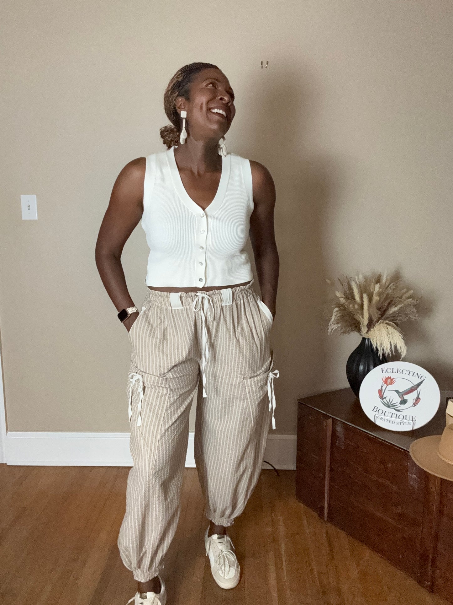 Tiara Striped Drawstring Jogger Pants