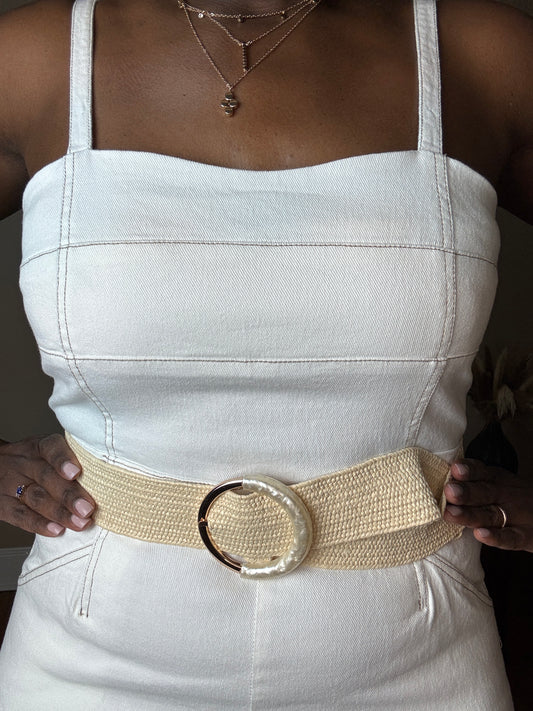 Earthy Nature Loop Raffia Belt - Round Buckle