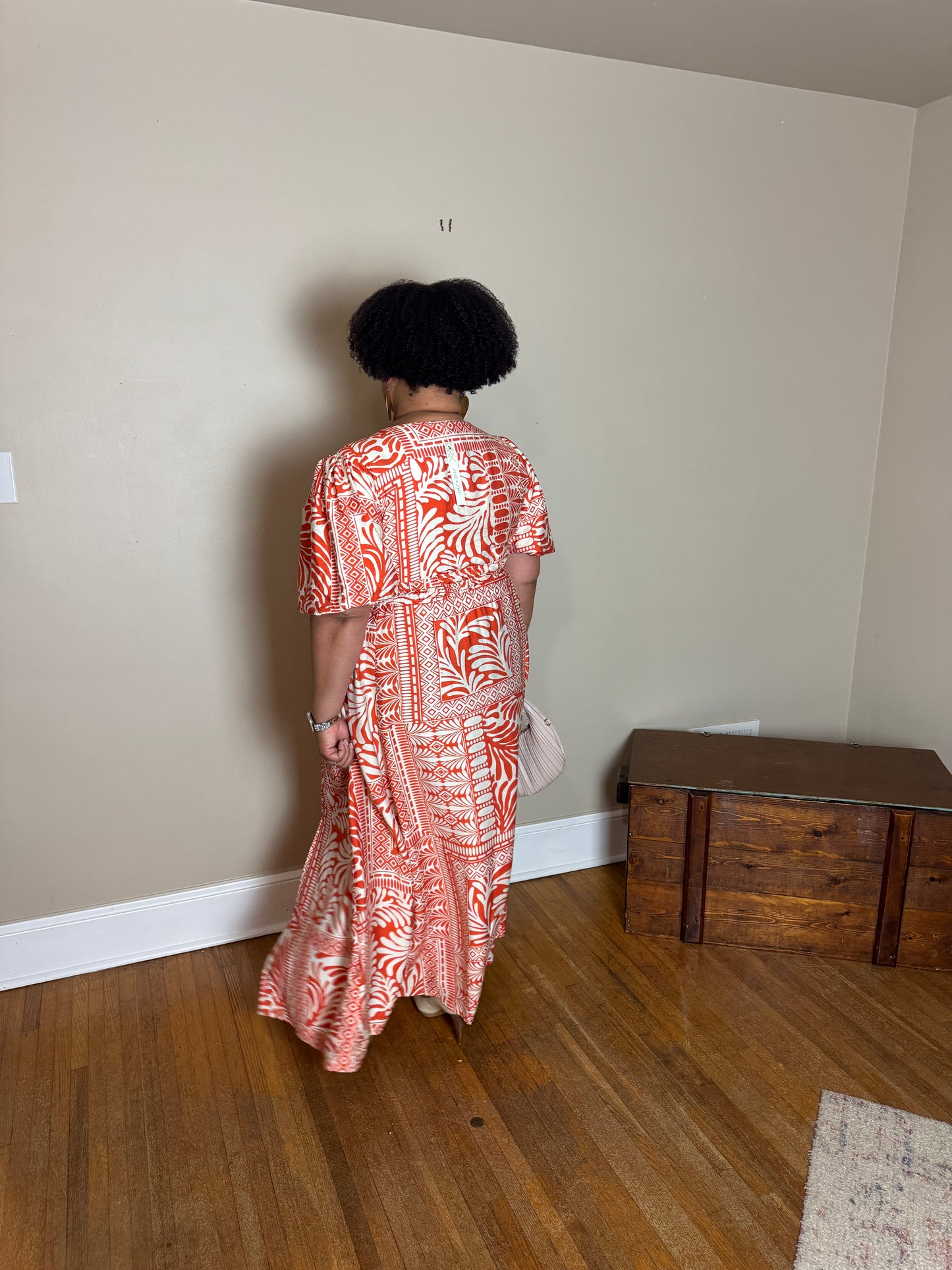 PLUS-Abstract Print Orange and Cream Brenlyn Dress