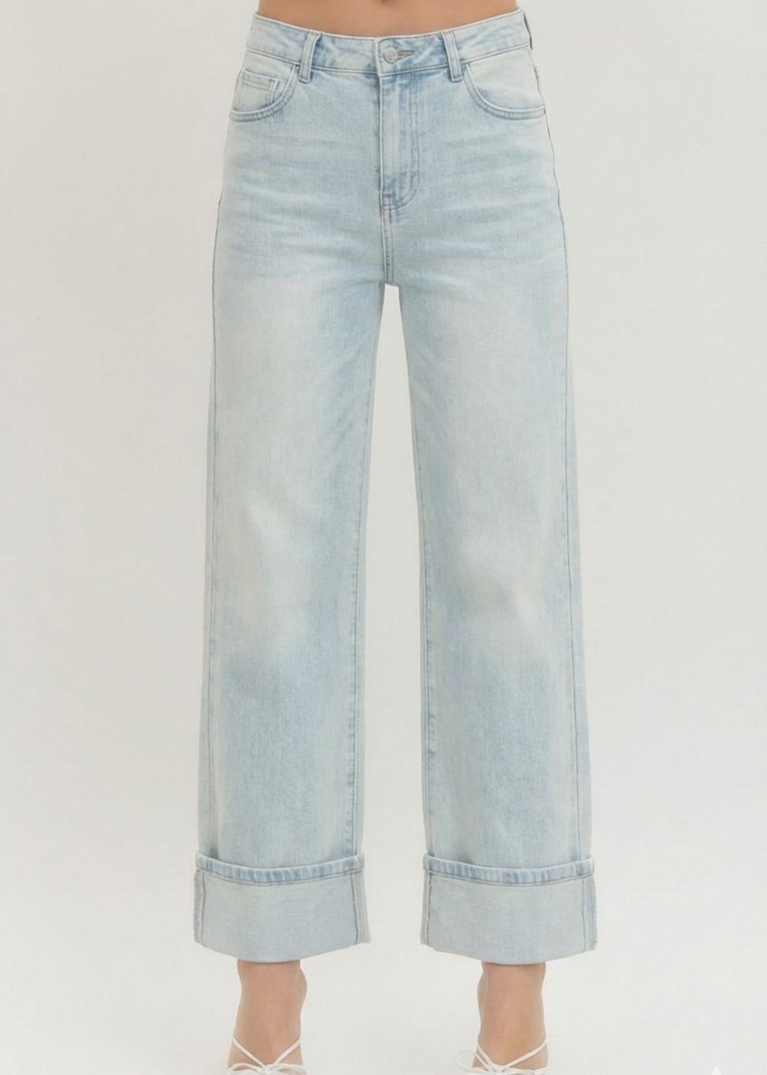 Wide Leg Cuffed Denim Jeans The Harbor Straight – High Rise Fit