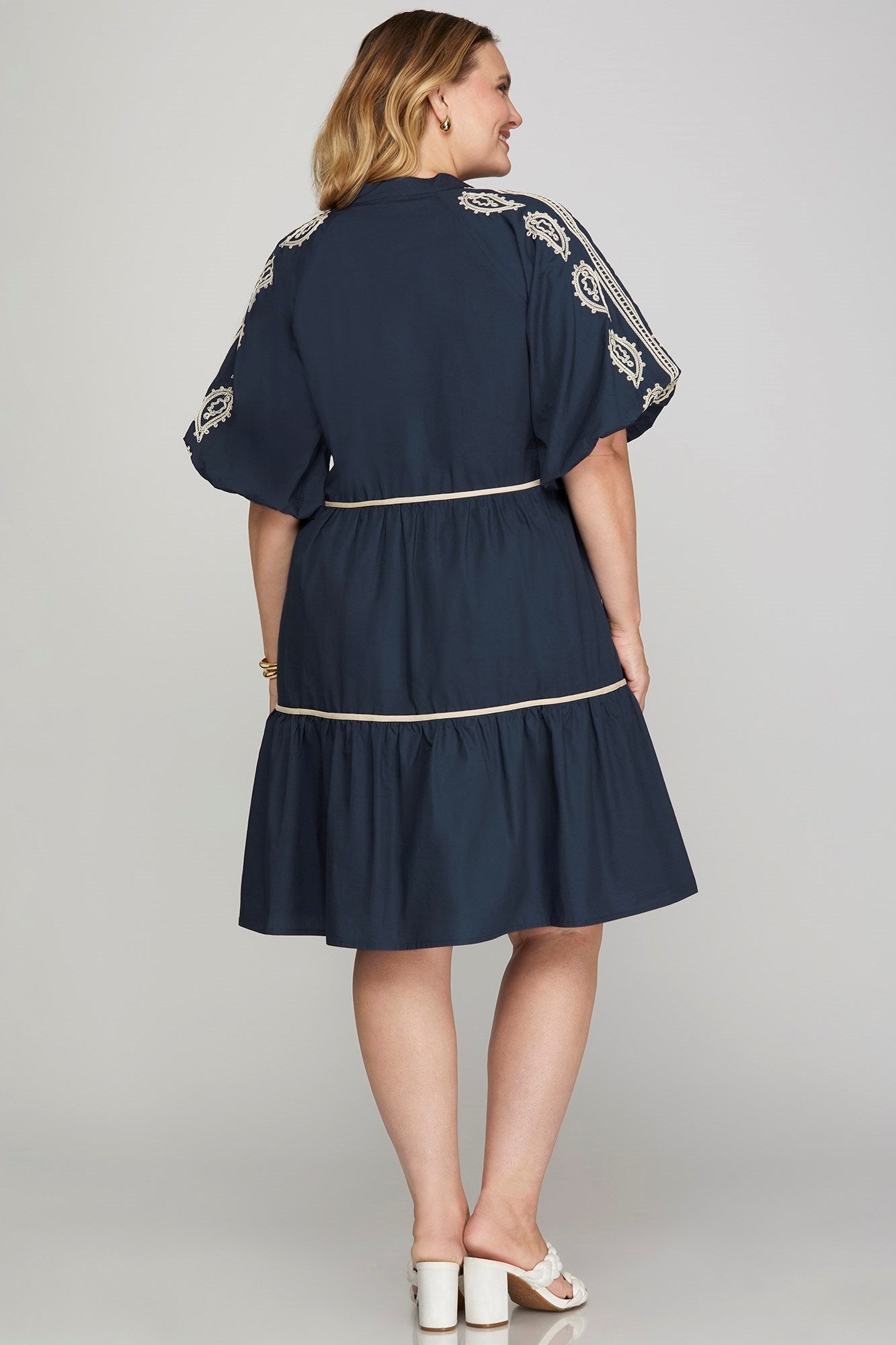 Plus Size Embroidered Tiered Tunic Dress – Bissete- Work Dress