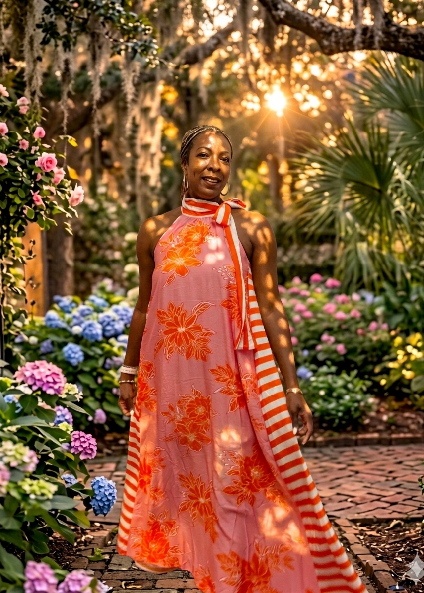 Stripe Floral Maxi Dress