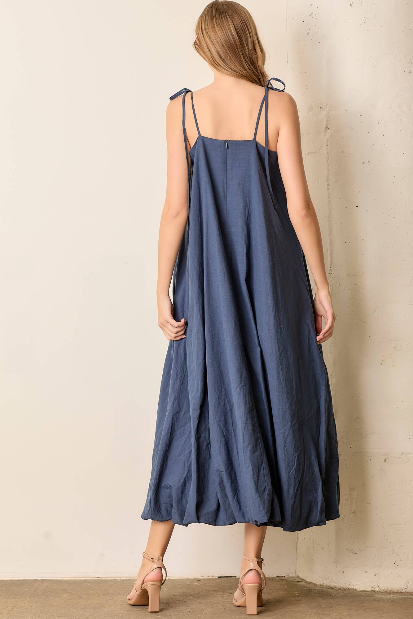 Bonnie Embroidered Tie Strap Bubble Maxi Dress