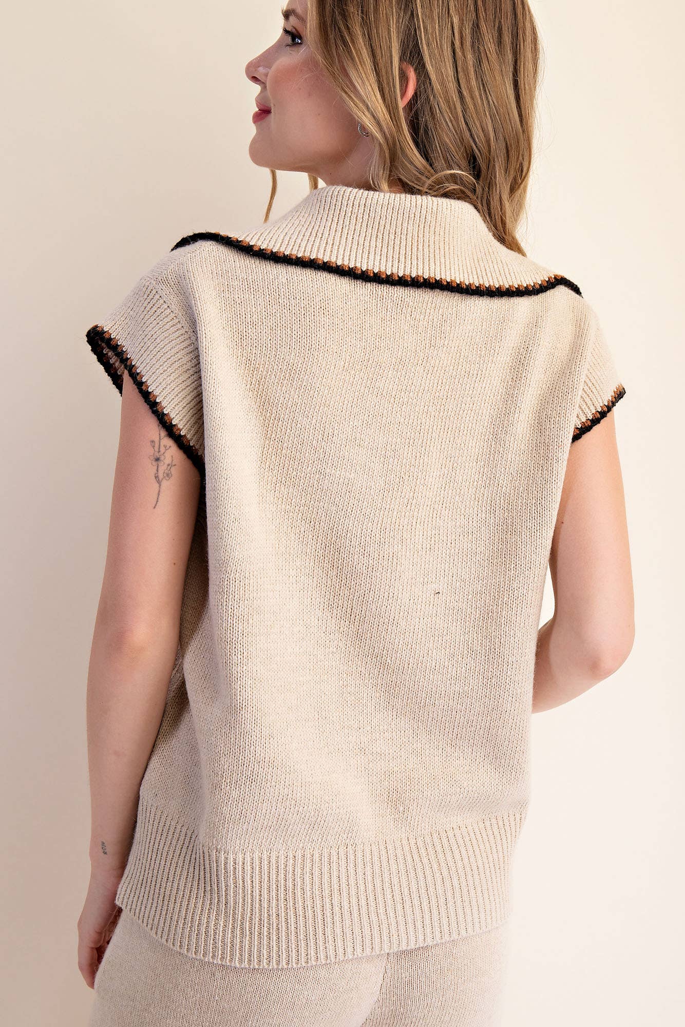 Collared Knit Sleeveless Sweater Top Camille