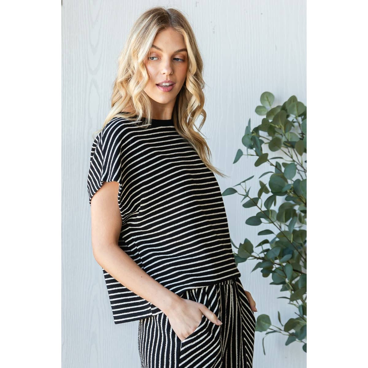 Sydney Stripe Texture Knit Drop Shoulder Top