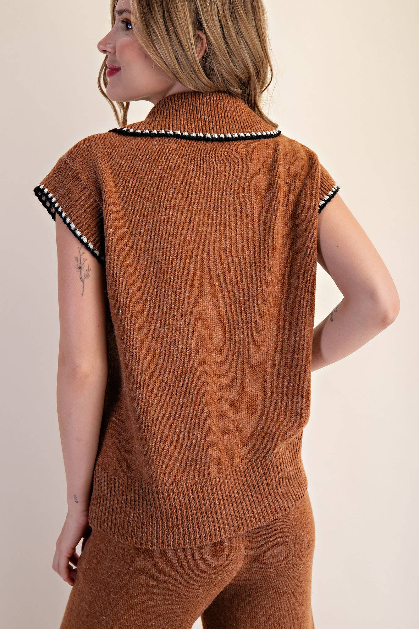 Collared Knit Sleeveless Sweater Top Camille