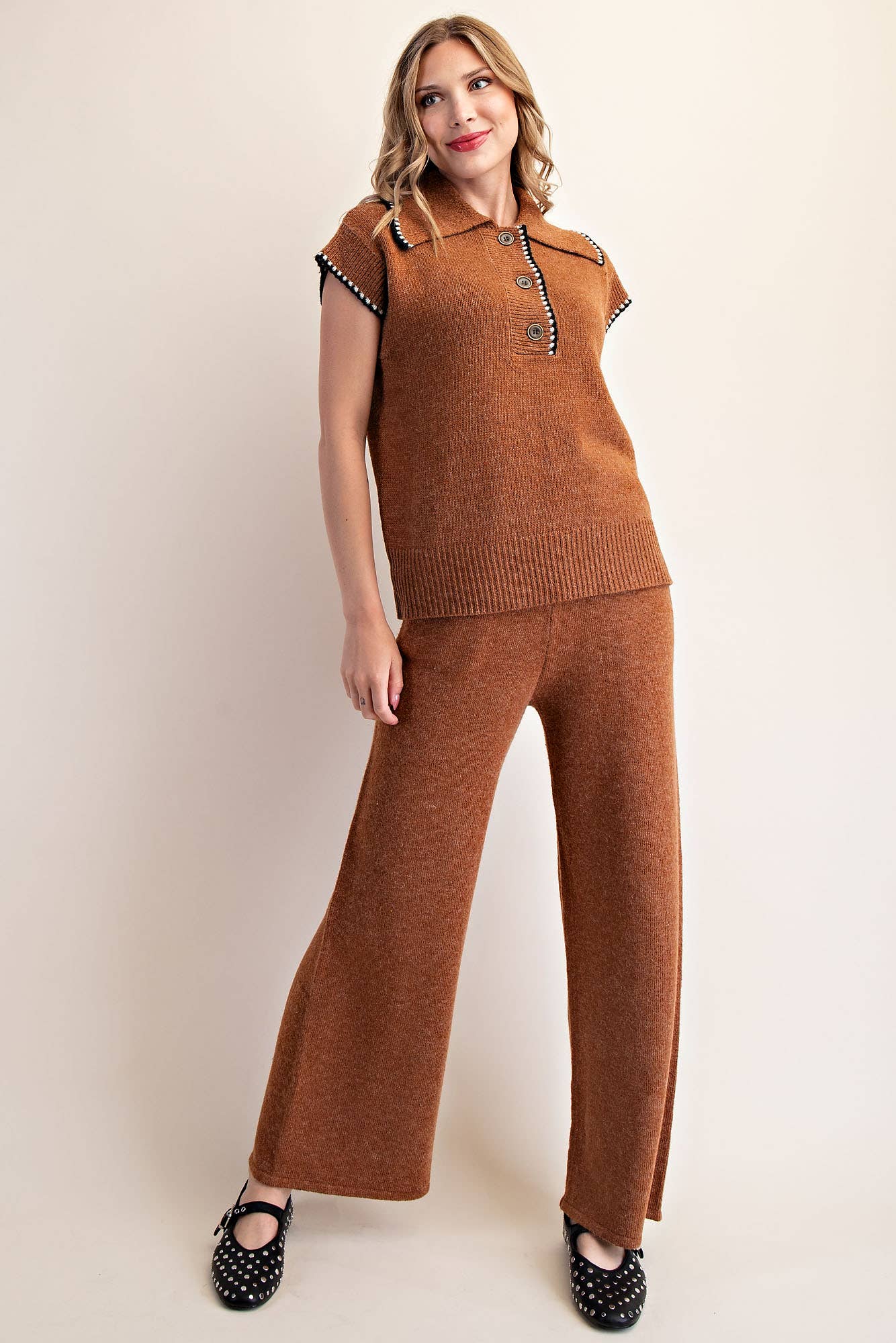 Collared Knit Sleeveless Sweater Top Camille