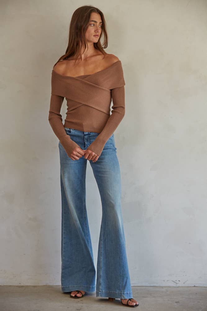 Callie Knit Sweater Off Shoulder Long Sleeve Top