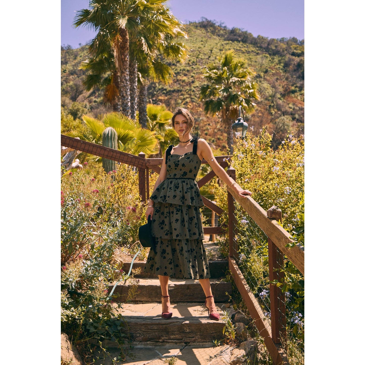 Velvet Flower Tiered Midi Dress