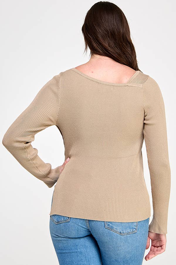 Plus Size Asymmetric Button Detail Sweater Knit Top – Elara Top