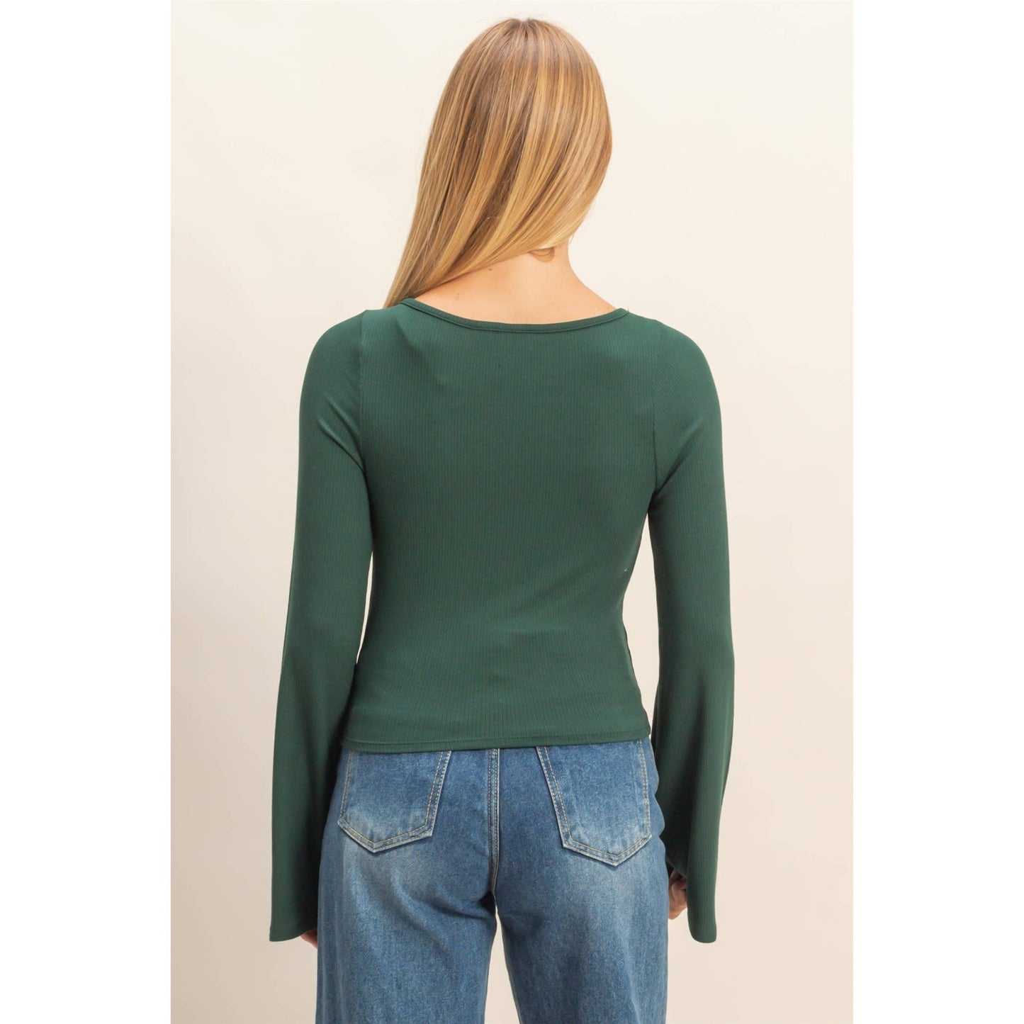 Long Bell Sleeve Ribbed Knit Top - Everly