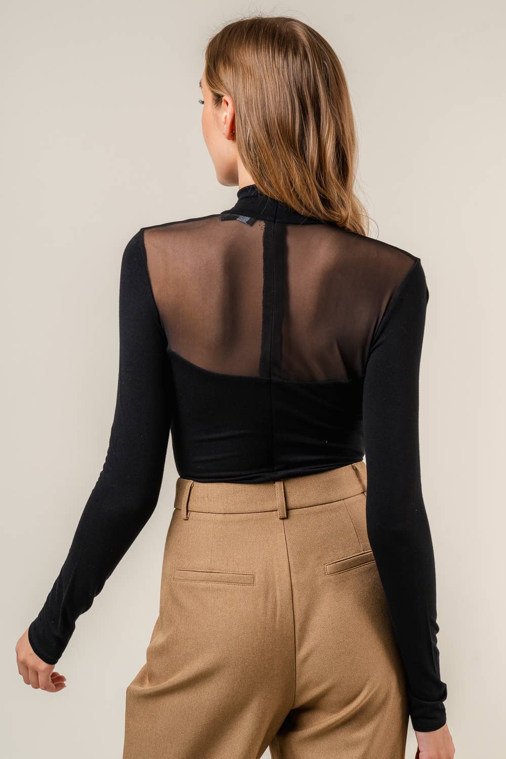 Catalina Mock Neck Mesh Cutout Long Sleeve Body Suit