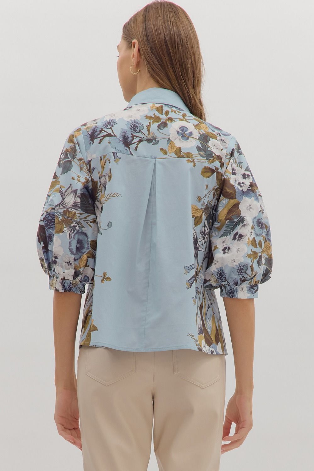 Floral Sleeve Button-Down Shirt – Cecily