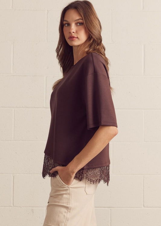 Asymmetrical Lace Hem Knit Top