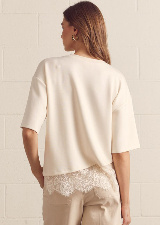 Asymmetrical Lace Hem Knit Top