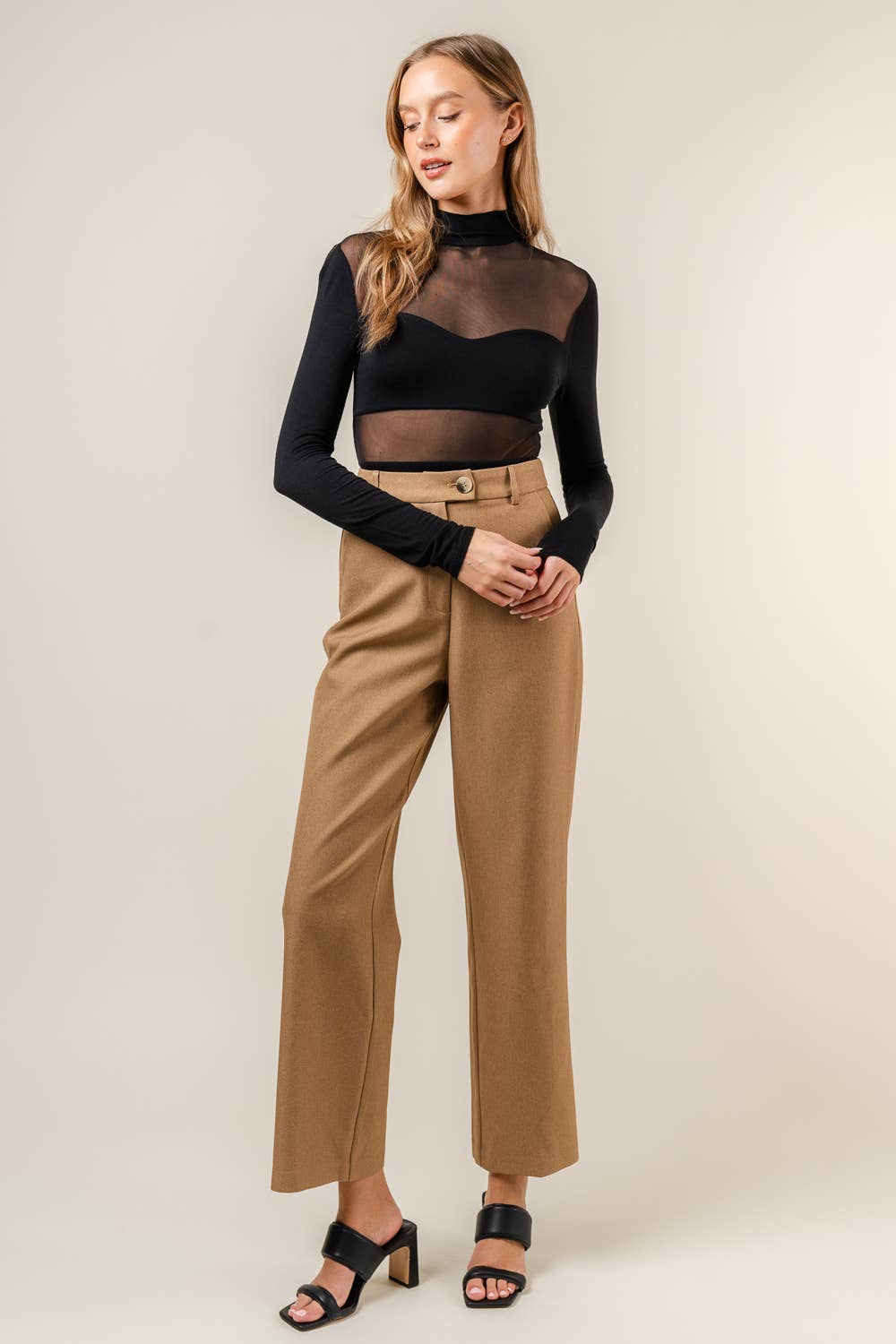Catalina Mock Neck Mesh Cutout Long Sleeve Body Suit