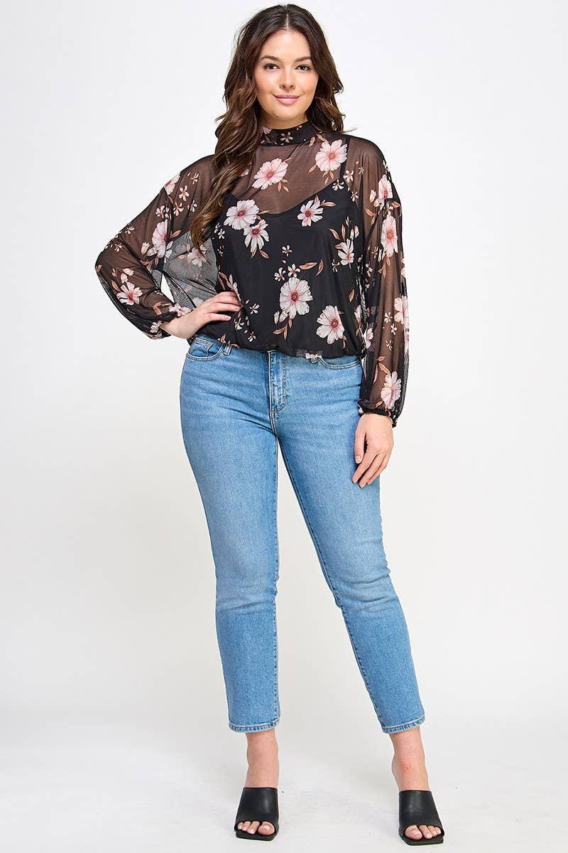 Plus Size Floral Mesh Blouse – Maribel Top