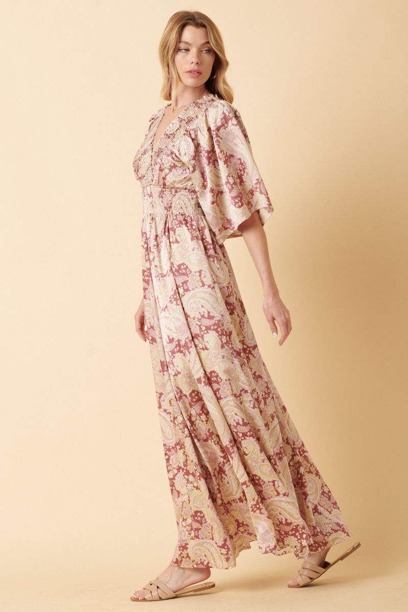 Belah Paisley Print Maxi Dress