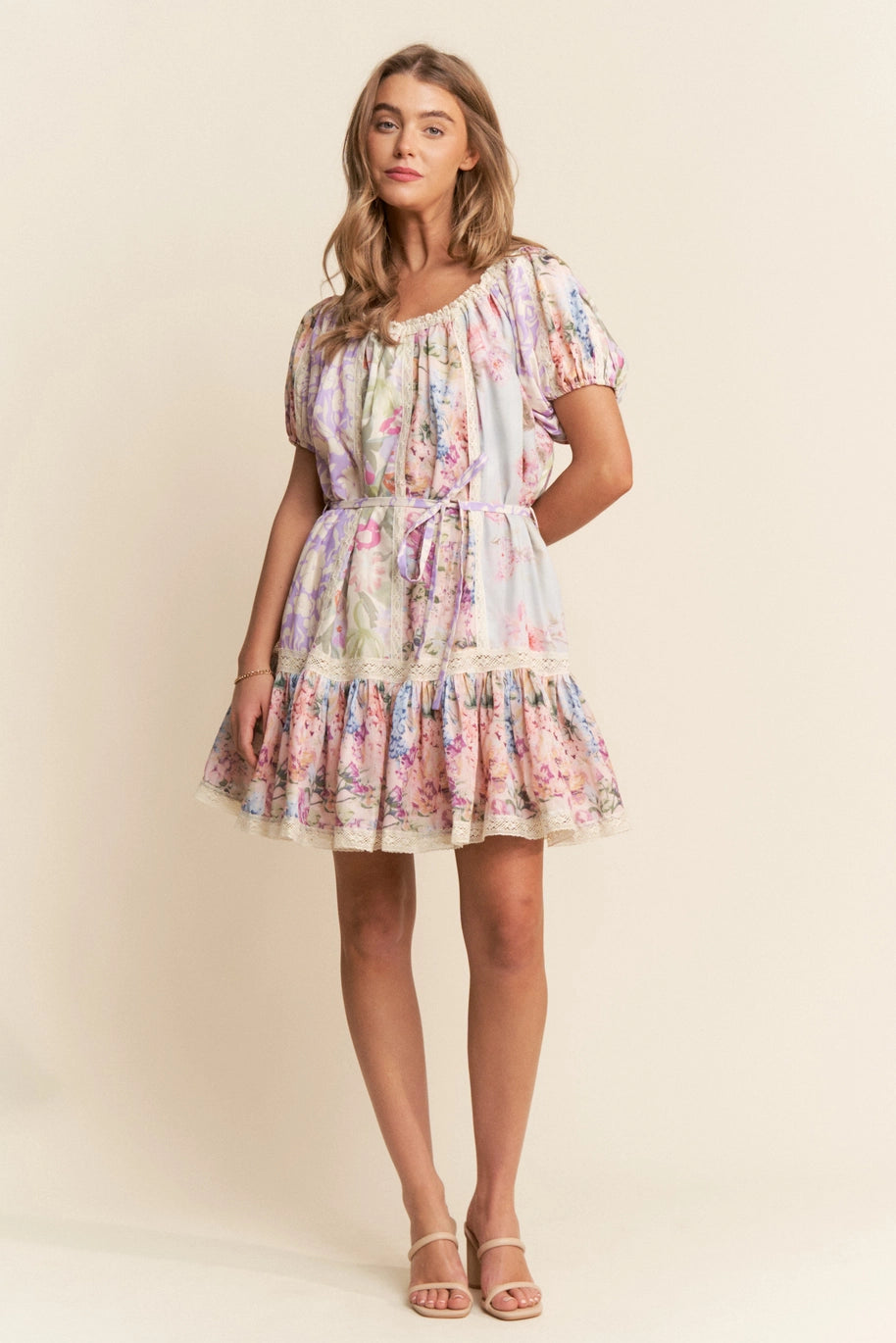 Britney Marie Multicolor Floral Print Off-Shoulder Dress