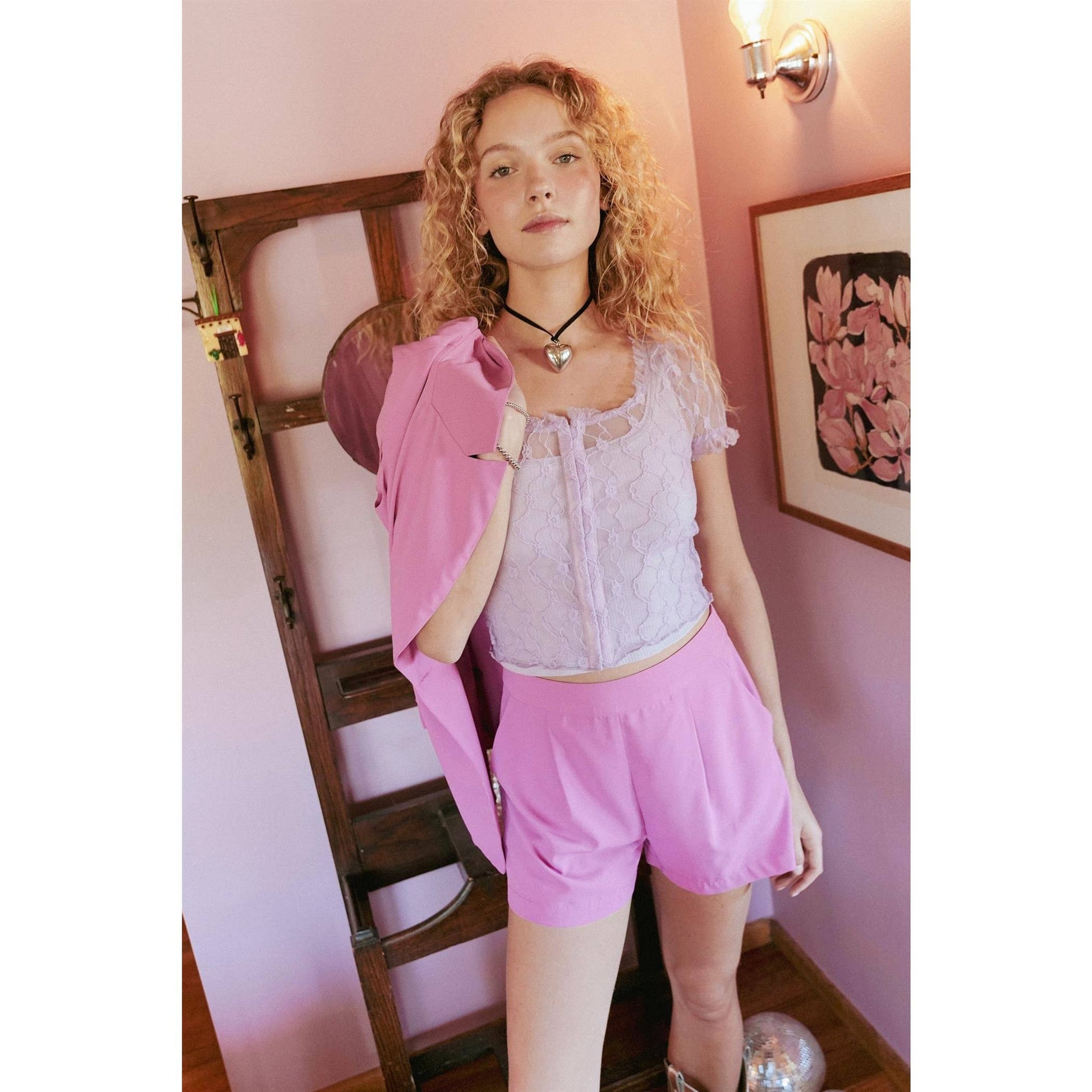 lace scoop neck cardigan with hook closure and puff sleeve