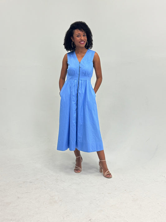 Cotton Midi Zipper Front Dress