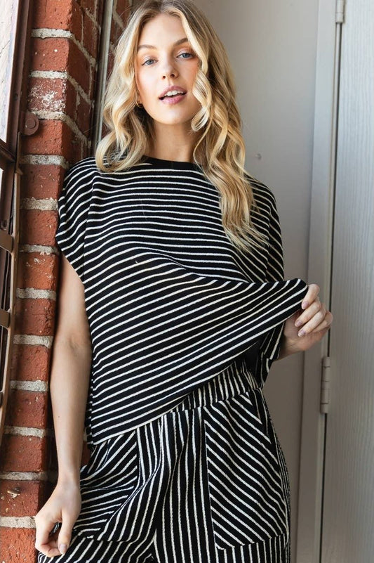 Sydney Stripe Texture Knit Drop Shoulder Top