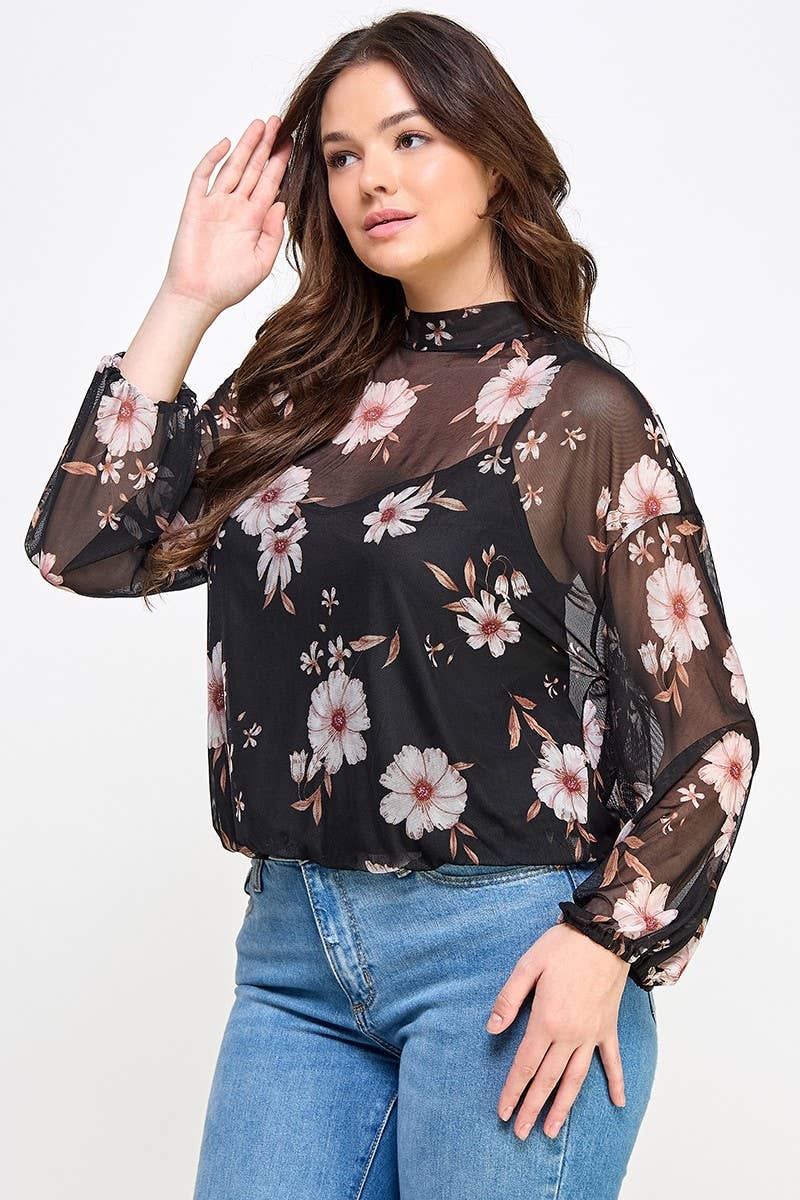 Plus Size Floral Mesh Blouse – Maribel Top