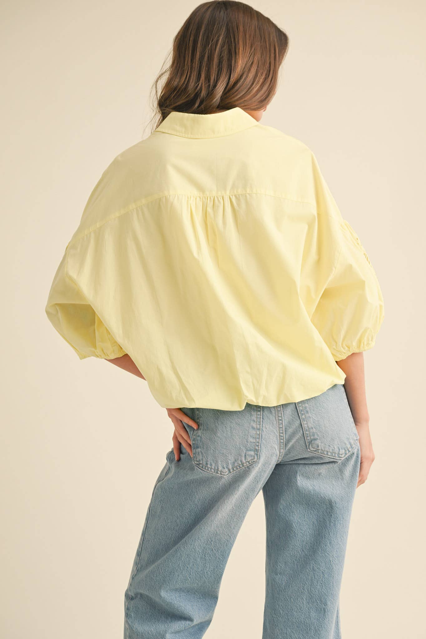 Embroidered Bubble Sleeve Blouse -