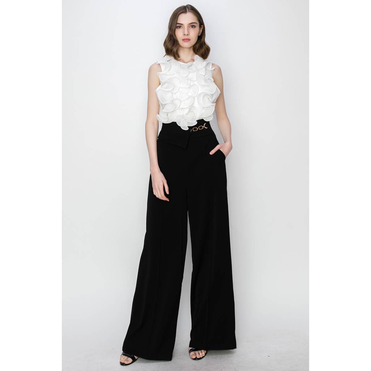 Tina Waist Flap Chain Detail Wide Pants