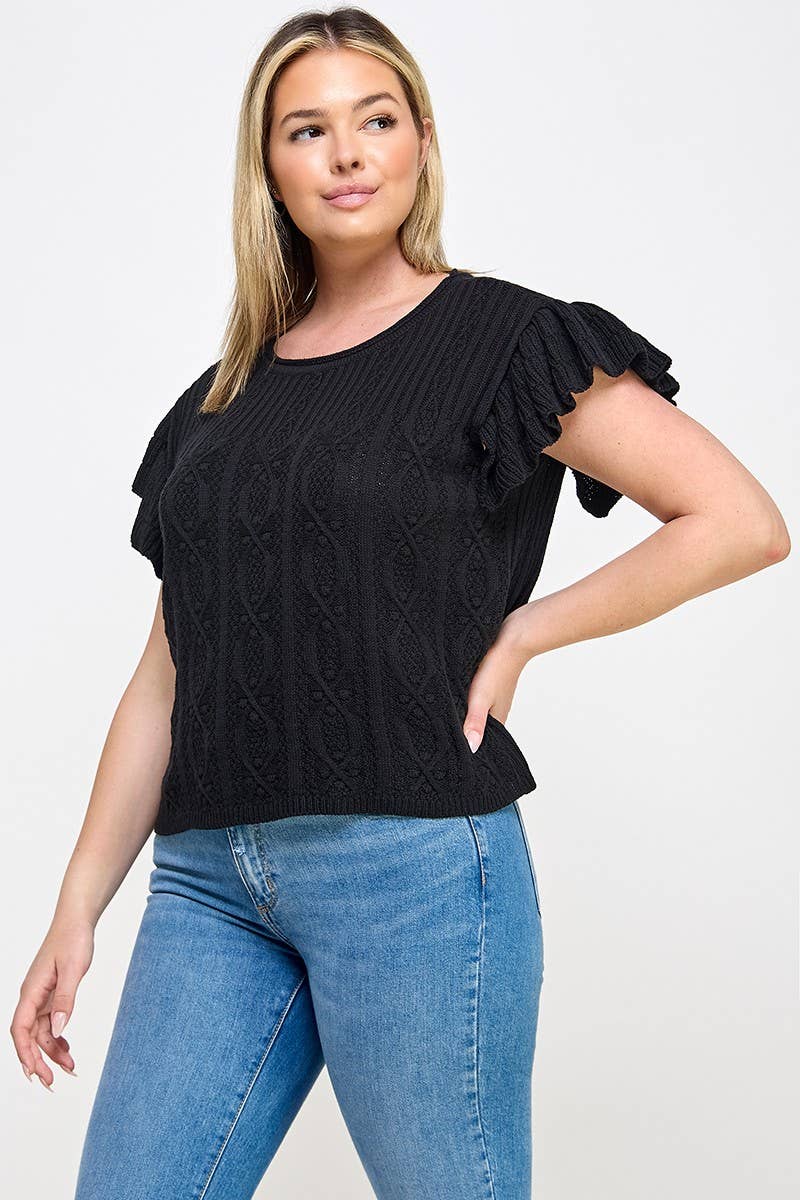 Plus Ruffle Sleeve Sweater Top -  Bristol Top