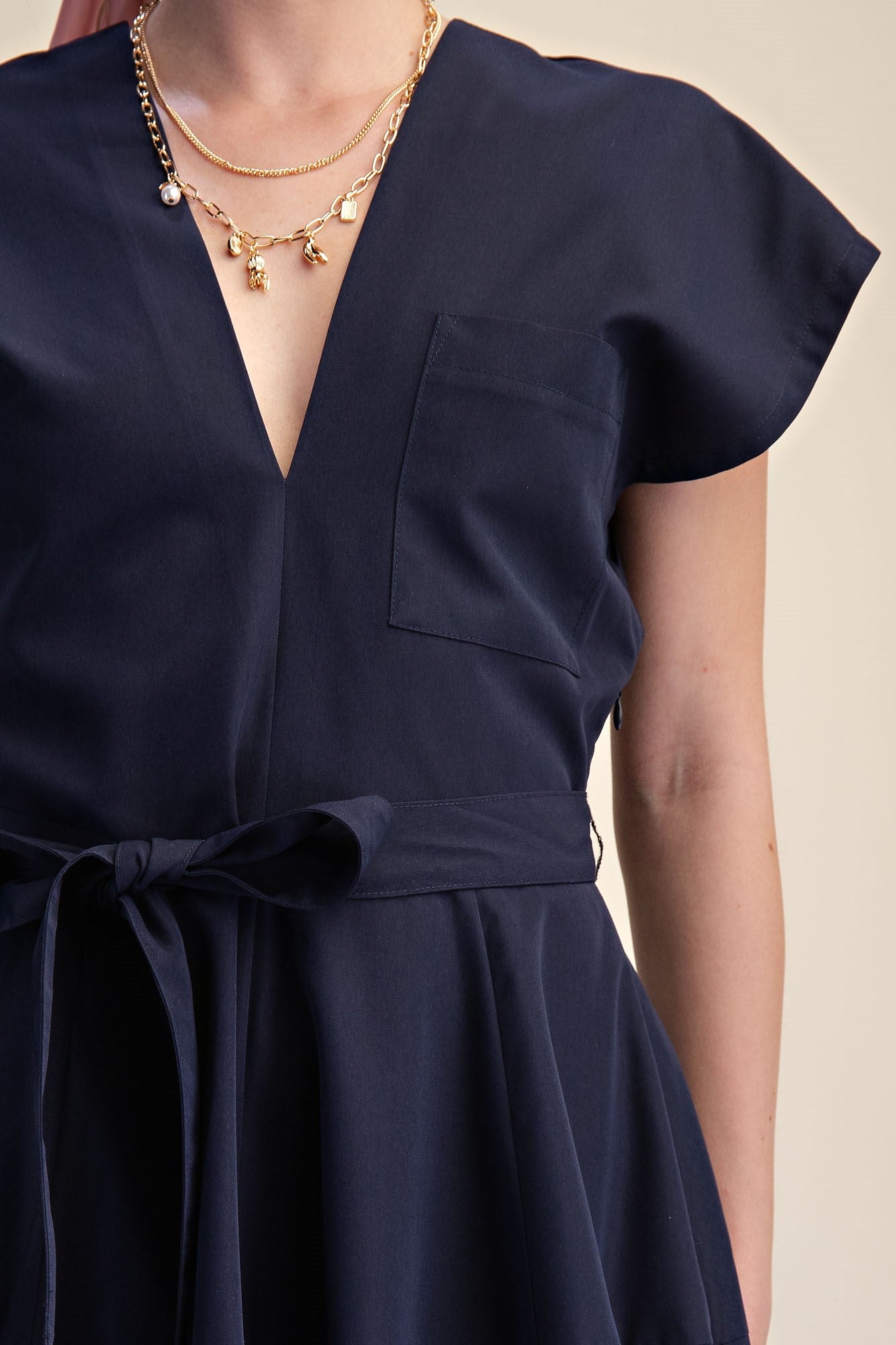 V-Neck Drop Shoulder Romantic Midi Dress