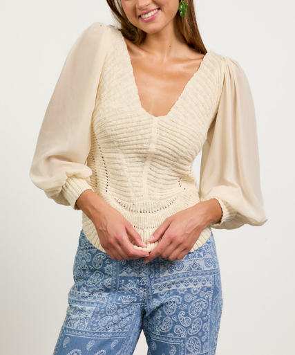 Camille Mixed Media Sweater Blouse