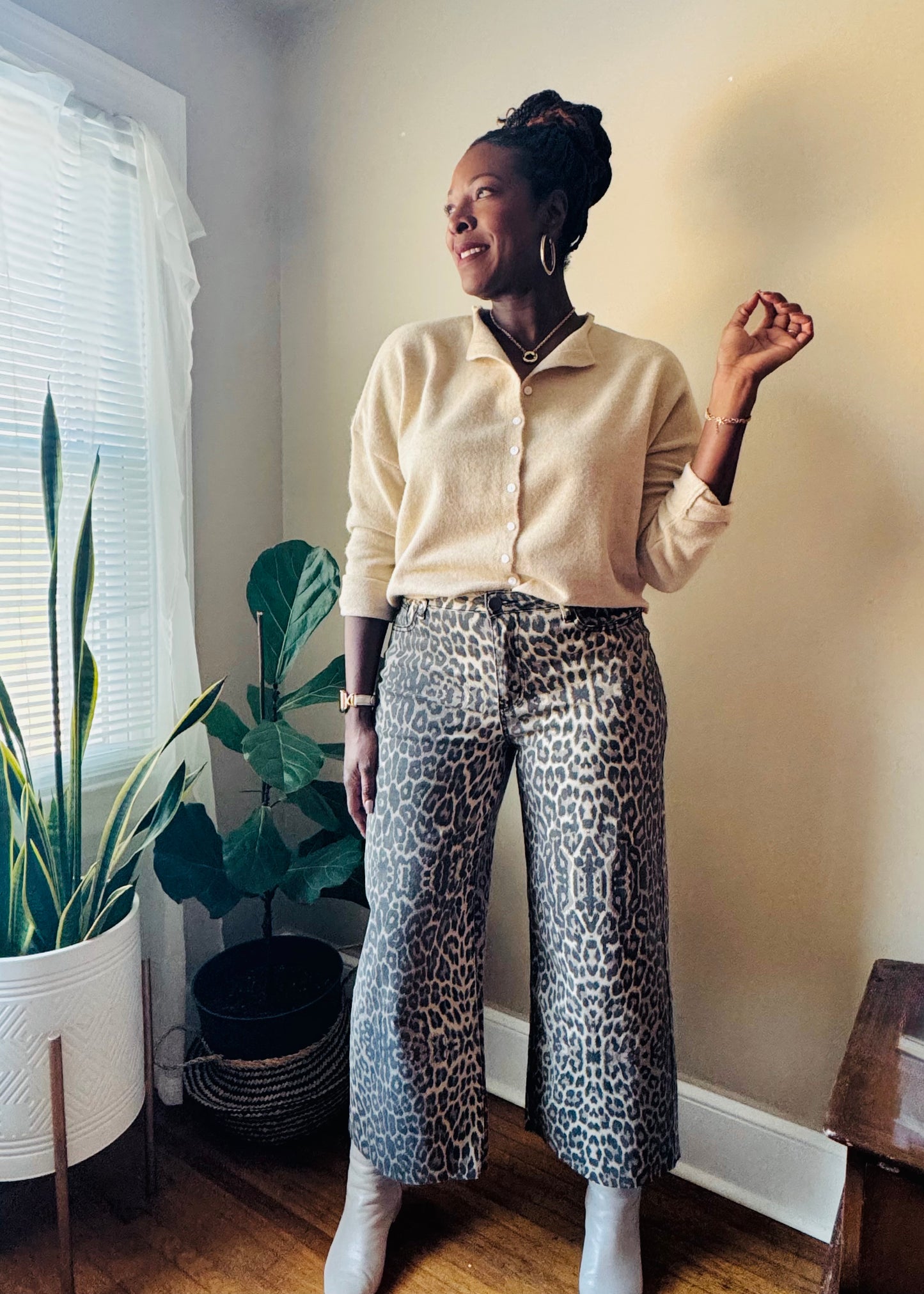 Wide Leg Animal Print Twill Pants – Elia