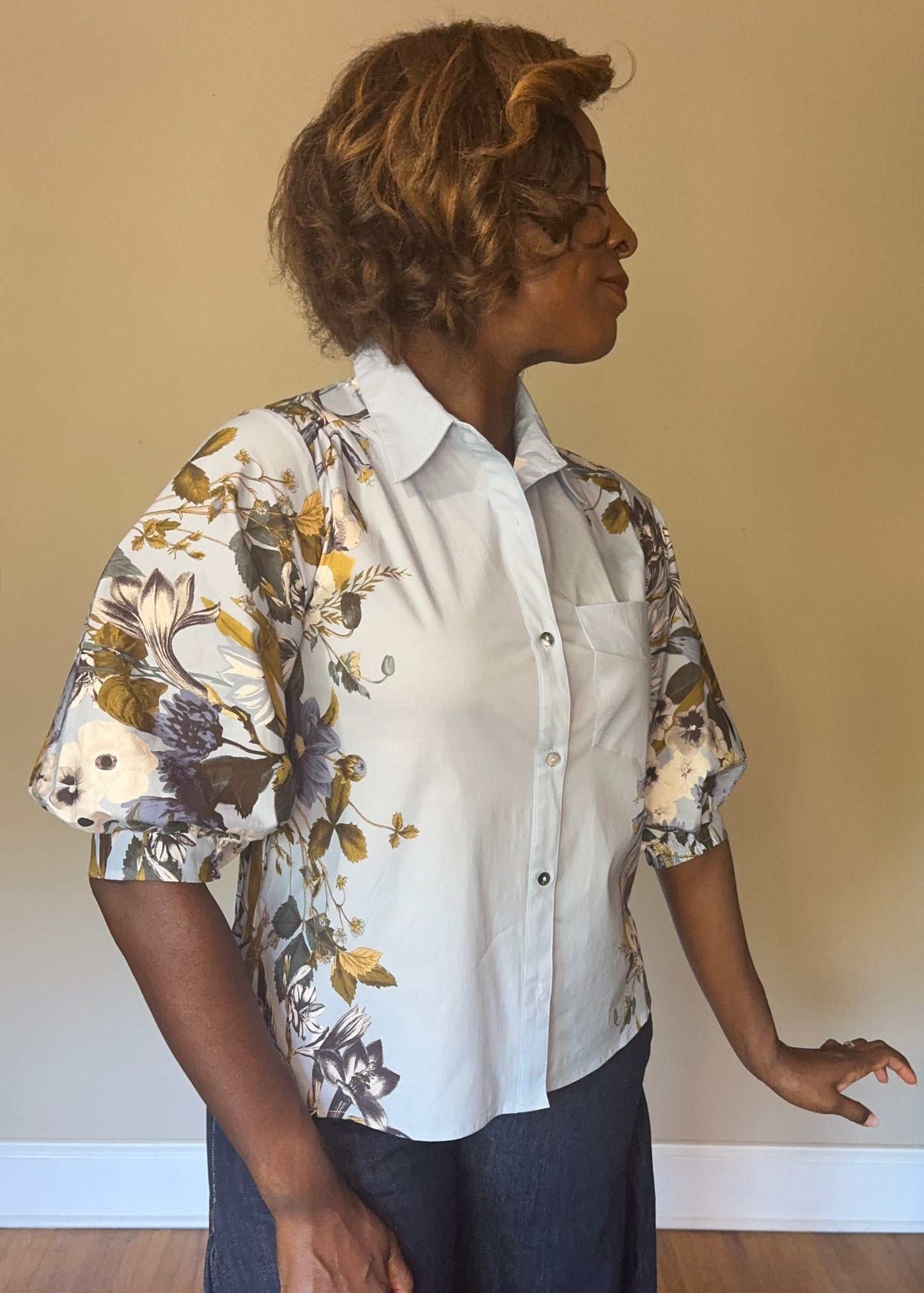Floral Sleeve Button-Down Shirt – Cecily