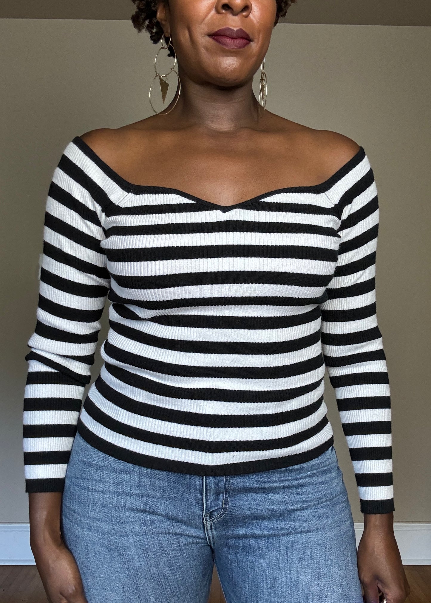 Clarissa Stripe Ribbed Off Shoulder Top