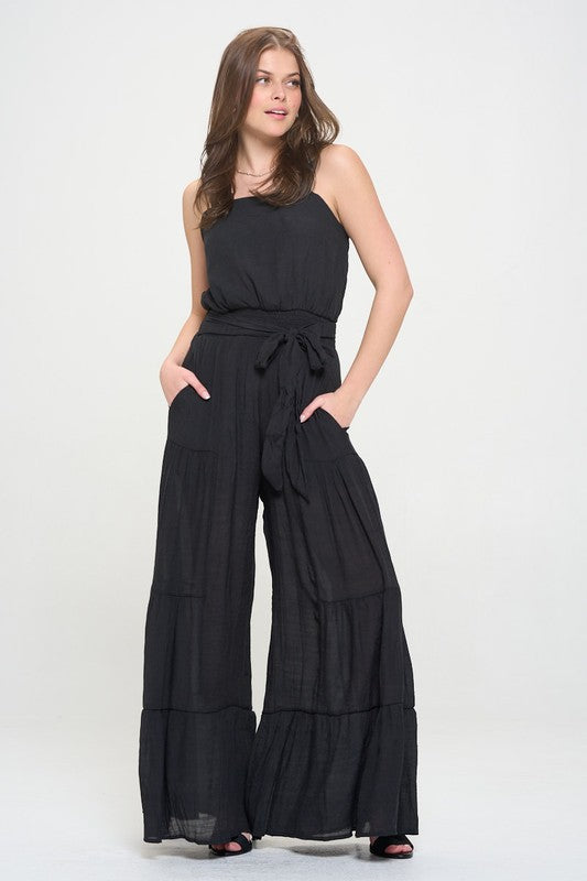 LAST ONE-Size Large ELASTIC STRAP TIERED JUMPSUIT