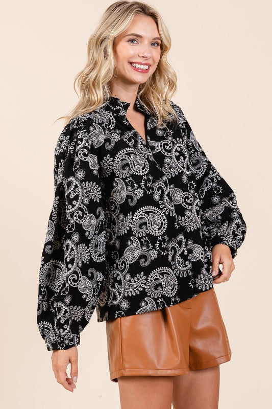 Plus Felize Paisley Eyelet Laced Button-Up Blouse