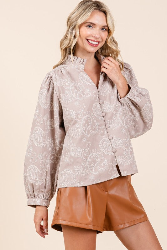 Felize Paisley Eyelet Laced Button-Up Blouse